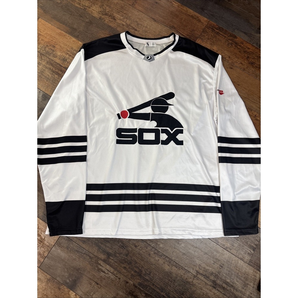 Chicago White Sox Jersey Mens XL White Black MLB Baseball Hockey Style Pullover
